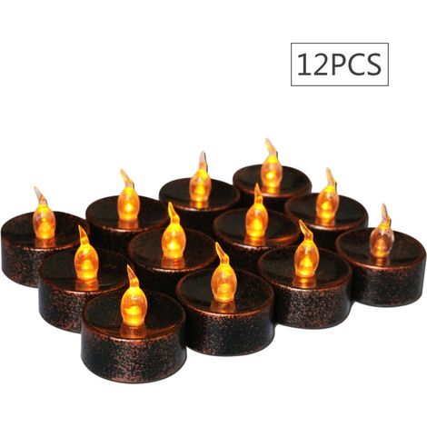 Moule À Bougie Tealight - LED Sans Flamme - 3,6 cm x 3,3 cm - Lumière Ambre Pulsée - Pile CR2032 - Pour Décoration Festive Halloween Noël Action De Grâce - Lot De 12 (1/5)