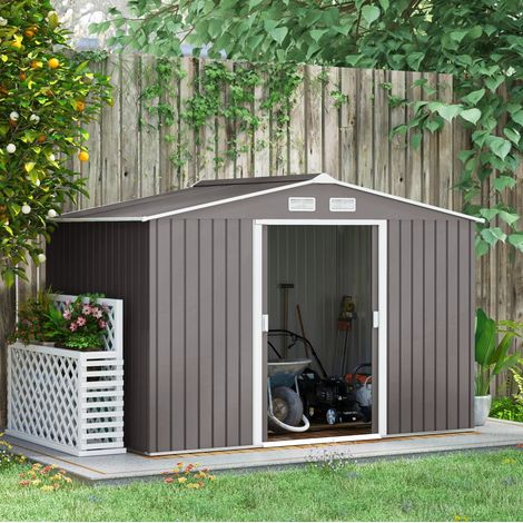 Abri de jardin en métal 277x195x196 cm gris, avec rangement pour jardin et outils FloraGrace (1/5)
