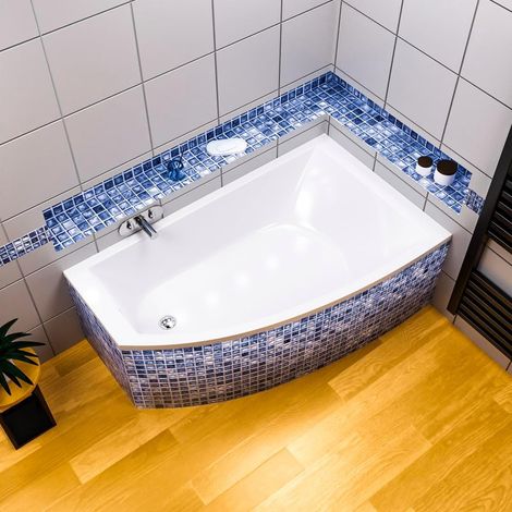 ECOLAM Badewanne HELA 150 x 90 cm rechts Eckbadewanne Acrylwanne Ablaufgarnitur Ab- und Überlauf Füße Silikon (1/5)