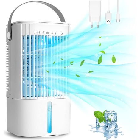 Climatiseur Portable, Climatiseur Mobile Silencieux, Refroidisseur D'air, avec 900ML Réservoir D'eau, 3 Vitesses, 7 Lumières LED, 2 Modes de Pulvérisation, Minuterie 2/4H, pour Maison, Bureau (1/5)