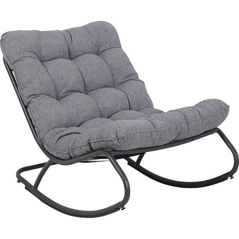 Sedia a dondolo da giardino con struttura in acciaio e cuscino spesso, Nero / Grigio, 71 x 115,5 x 73,5 cm (1/5)