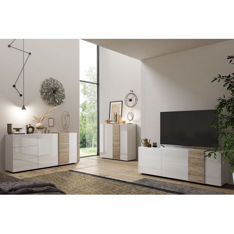 Soggiorno Giovanna linea Olimpo finitura Bianco Lucido e Rovere Kadiz (1/4)