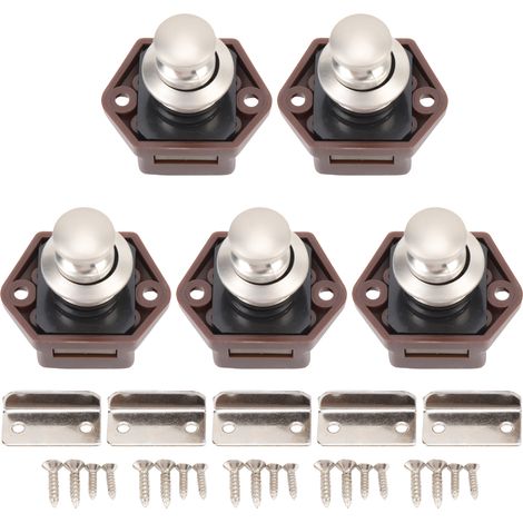 Ortviai Serrure à Bouton-Poussoir pour Meuble RV – 5 Pièces, Finition Nickel Perle Brun, Convient Portes 14–18 mm (1/5)