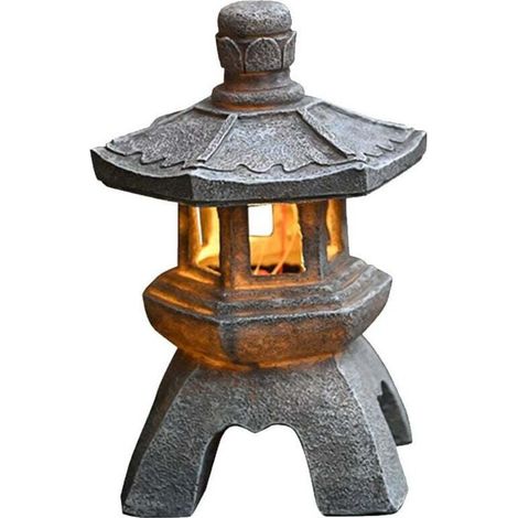 Lanterna solare da giardino, decorazione zen asiatica per paesaggio, balcone, giardino, patio, veranda, patio, resina, finitura in pietra grigia (1/4)