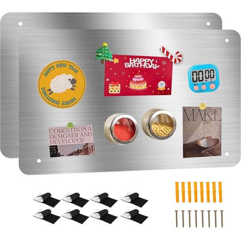 Tableau Magnétique Métallique 43,5 x 30 cm,Tableau Magnetique Mural, Acier inoxydable,Pour bureau, cuisine, réfrigérateur (1/5)
