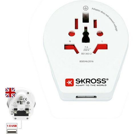Adattatore da mondo a Regno Unito con USB SKROSS 1500267 (1/5)