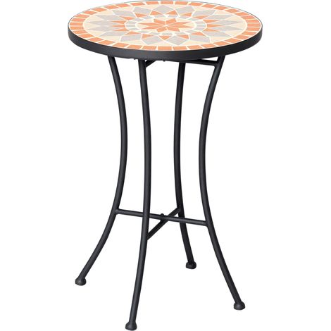 Beistelltisch Gartentisch Ø35,5cm Rund wetterfest im Mesh-Stil Balkontisch mit Mosaik-Muster Metall Campingtisch Kaffeetisch für Wohnzimmer Büro Outdoor Indoor Gelb+Grau
