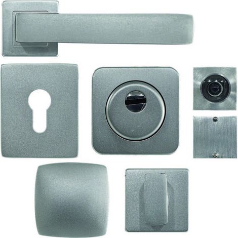 Maniglia Porta Blindata Kit Accessori Quadrato con Pomo Esterno Argento (1/4)