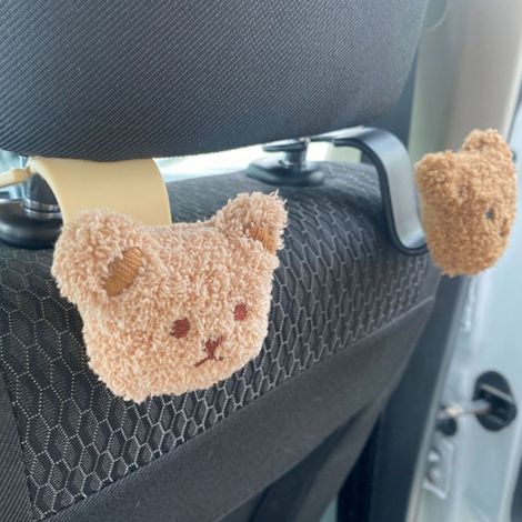 (Exclusivité Asie du Sud-Est) Crochet de rangement multifonctionnel pour siège auto, ours en peluche mignon de style japonais et coréen, ours marron clair (crochet beige) (1/5)