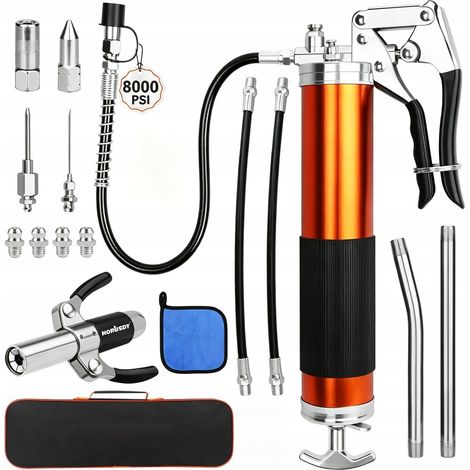 Zosudull - Pistolet Extrudeur - Kit de 18 pistolets graisseurs robustes 8 000 PSI avec graisse de 14 oz, 2 tuyaux de 11 pouces - Tube d'extension flexible - Pour véhicules, fermes, ateliers (1/5)
