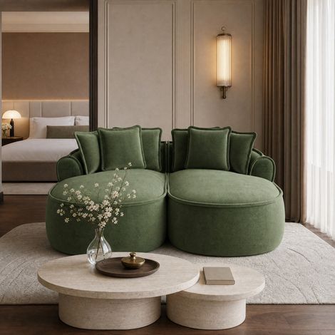Sofá modular 184x164x67 cm verde, chenilla, sin marco, chaise longue doble, MEUBLIV (1/5)