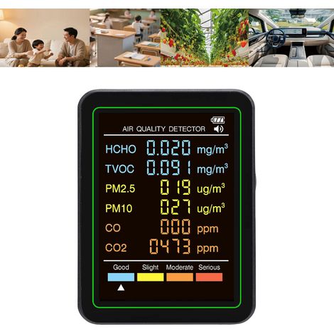 ZN-MT07CO Moniteur de qualité de l'air six-en-un moulé sur mesure avec capteur infrarouge, CO2, COVT, HCHO, PM2.5, PM10, noir (1/5)
