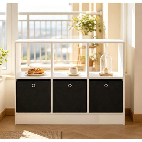 Bibliothèque 80x30x61 cm en bois blanc et noir, avec rangement pour salon ou bureau FloraGrace (1/5)