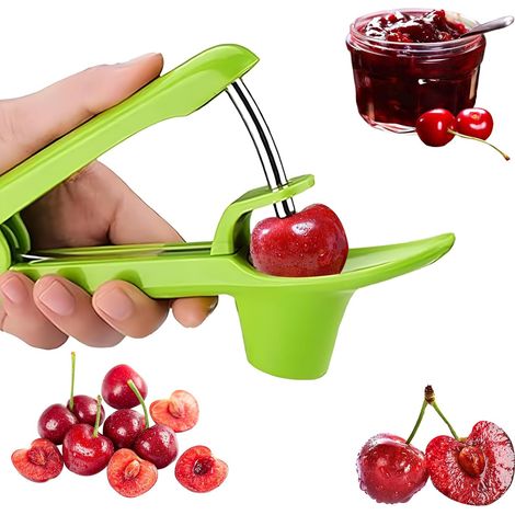 Deshuesador de cerezas, aceitunas, cerezas y ciruelas de acero inoxidable, deshuesador manual de cerezas (verde) (1/4)