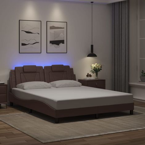 Cadre de lit avec LED sans matelas-Structure de lit marron 160x200 cm 910818 (1/5)