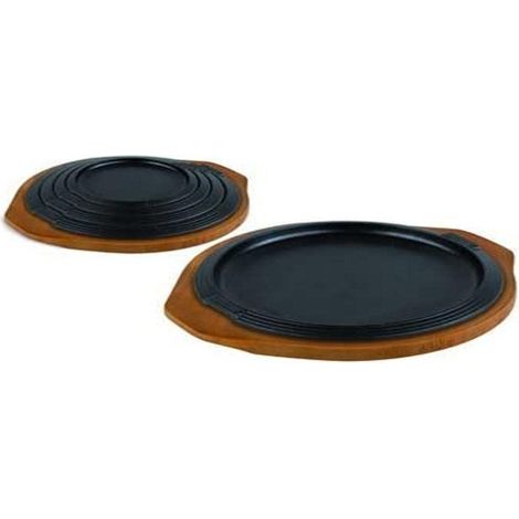 Assiette de service en fonte, plateau en bois, rond, 21 cm