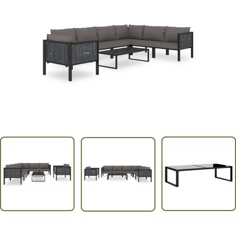 The Living Store 8-tlg. Garten-Lounge-Set mit Auflagen Poly Rattan Anthrazit - Loungemöbel - Gartenmöbel - Outdoor Möbel - Poolbereich - Balkonmöbel (1/5)