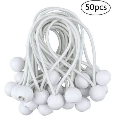 Tendeur à boule élastique 50 pièces, tendeur de bâche 10 cm pour pavillon, camping, tente, cordons et rideaux, harnais d'extension (1/3)
