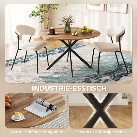 Table ronde pour 4 personnes, table de salle à manger style industriel avec pieds en acier, pour cuisine et salon, marron foncé (1/5)