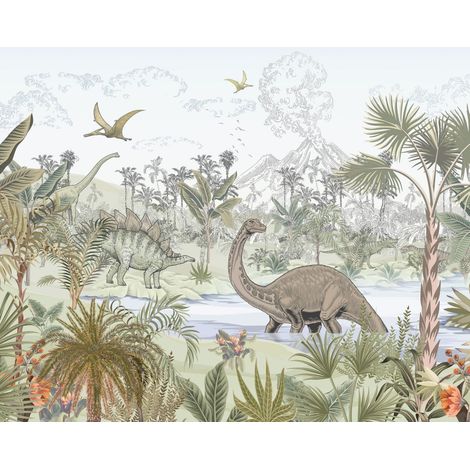 papier peint panoramique dinosaures vert - Sanders & Sanders (1/4)