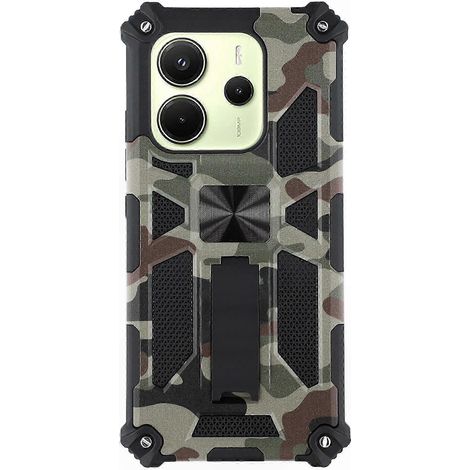 Tarnfarbene Militärhülle mit Ständer für 163,25 mm Smartphones, armeegrüne PC+TPU-Hybridhülle, verstärkter und rutschfester Schutz. (1/5)