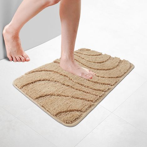 VOUNOT® Alfombra de Baño Antideslizante con Relieve Ondulado 40 x 60 cm Beige