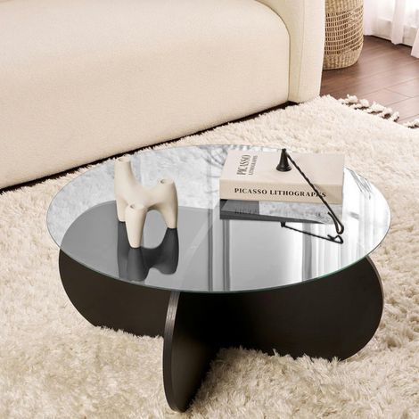 Table basse verre fumé - pied en croix effet bois noir SALTA (1/5)