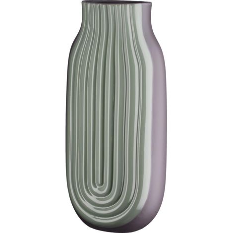 Vase en céramique - Forme incurvée - Étanche - Vert Brillant - Mat - strié - Conique - Hauteur : 37 cm - Largeur : 17 cm (1/5)