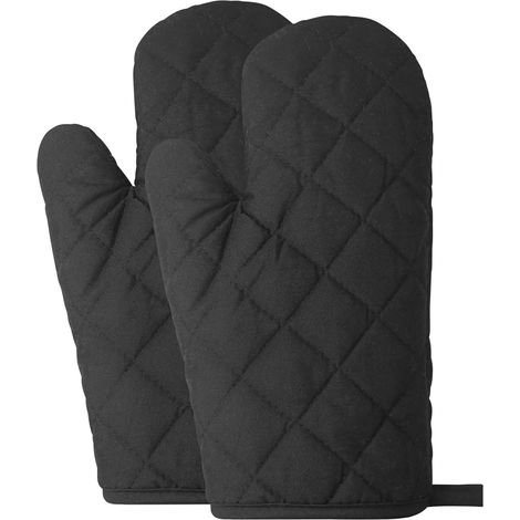 1 Paire(2 Pièces) Gants de Four en Coton,Anti Chaleur Jusqu'à 250°C,Gants de Cuisson pour Cuisine,Cuisson,Pâtisserie,Grillage,Noir (1/5)