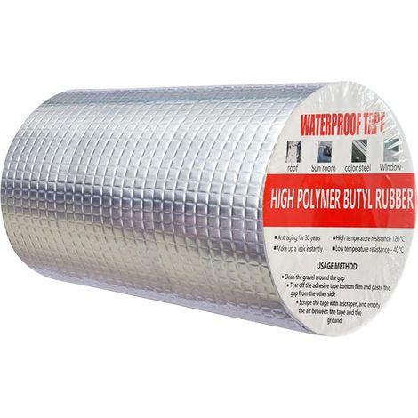 Bande de butyle bande imperméable à l'eau d'asphalte enduite à l'extérieur adhésive en caoutchouc de butyle feuille d'aluminium d'étanchéité fuite de toit (20cm X 5m) (1/5)