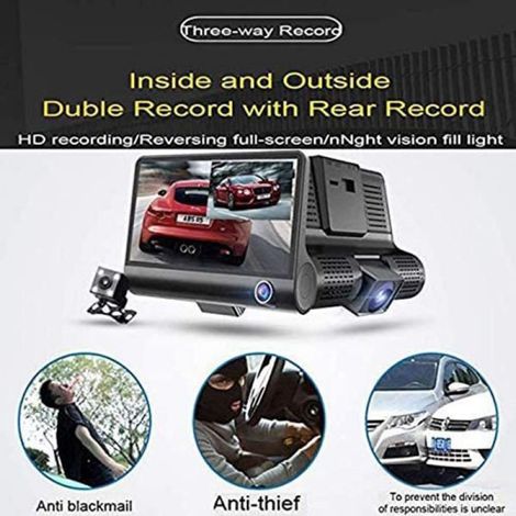 Caméra Embarquée Voiture Grand Angle 170°,Dashcam Voiture GPS Full HD 1080P,Trois lentilles,écran 4 Pouces -Dash Cam avec Module GPS (1/4)
