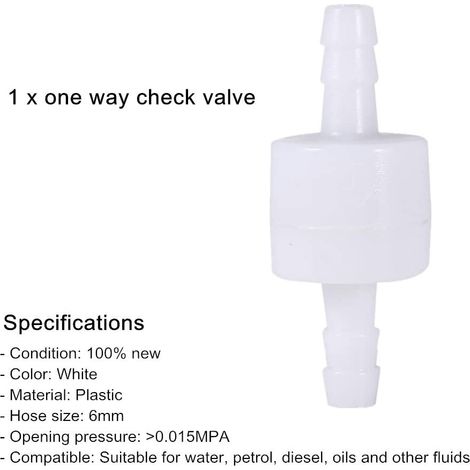 Hilitand Clapet Anti-Retour en Plastique de 6mm Une Voie Clapet Anti-Retour de Retour pour l'eau, Le Carburant, Le Liquide, l'Air (6mm) (1/5)