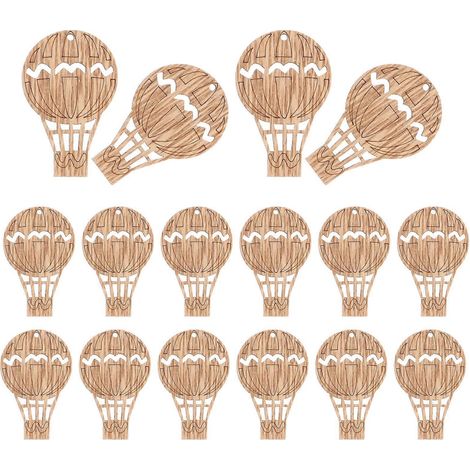 30 pièces de décorations artisanales en bois brut, formes découpées, décorations en bois brut représentant des montgolfières et des confettis.-3.55cm