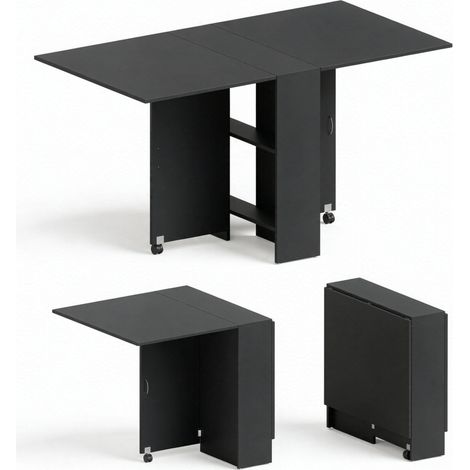 Mesa extensible multifuncional negra con ruedas 75 x 140 x 74 cm (1/4)