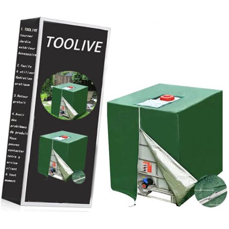 Bache pour Cuve 1000 l, Bâche de Protection Solaire pour réservoir d'eau de Pluie IBC, Anti-poussière Anti-UV, Housse de Protection, bâche de Protection vert (116 x 100 x 120 cm) (1/5)