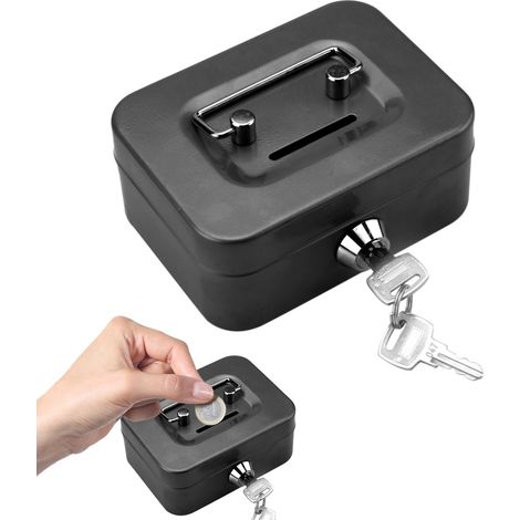 Elegant Steel Cash Box Small Lockable Safe with Key Coin Box with Insert Slot Tip Box (Black) (1/5)