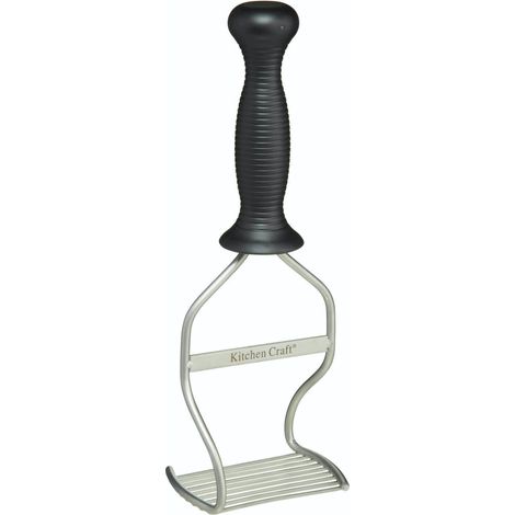 KitchenCraft Prensa de Patatas con Cuchillas para Machacar y Triturar, Mango Ergonómico, Cabezal de Acero Inoxidable, 6.5 x 9.5 x 25.6 cm - Negro/Plateado