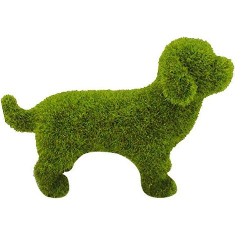 Grüne Plüschwelpenstatue für den Außenbereich, Hof oder Garten, künstlicher Mooshund auf Gras, niedliche dekorative Tierfigur, Plüschskulptur für den Außenbereich.