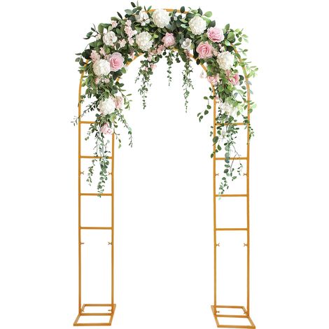 Arche de mariage métallique doré, treillis de jardin pour plantes grimpantes, support d'arche de fond pour mariage, fêtes, cérémonie et événement, 131x219 cm (1/5)