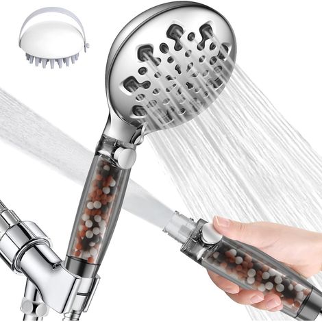 Soffione doccia filtrato per acqua dura, 9 modalità di spruzzo + spruzzo di risciacquo, soffione doccia portatile filtrato ad alta pressione, soffione doccia addolcente con tubo lungo 60 pollici, staf (1/5)