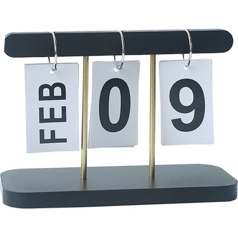 Calendrier perpétuel à feuillets en bois, idéal pour un bureau ou une bibliothèque (noir).