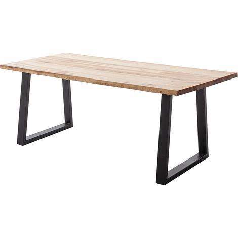 Esstisch 180x90 cm mit Baumkante, Trapez-Gestell, Eiche massiv geölt, PARACATU-06 (1/5)