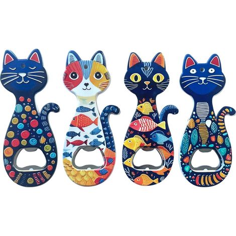 Apribottiglie magnetico gatto - Set di 4 apribottiglie creativi per regali originali e decorazioni per la cucina (1/3)