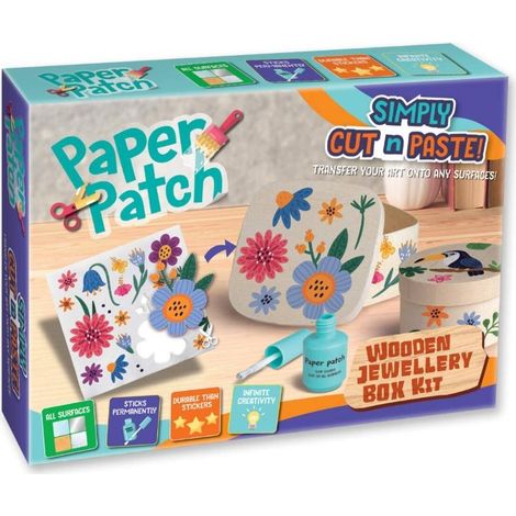 Kit de decoupage con parches de papel - Caja de madera