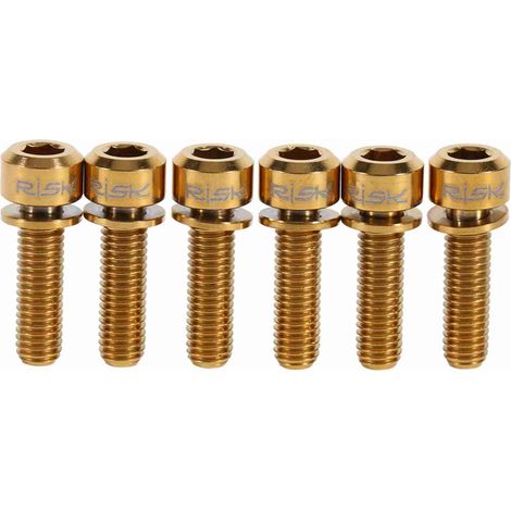 viti in titanio M5 x 18 mm con rondelle per attacco manubrio bicicletta (oro) (1/5)