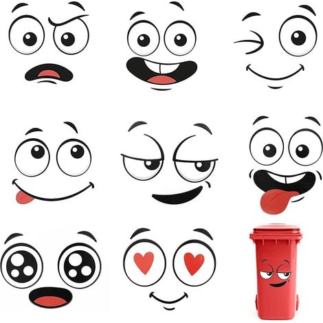 Bögen selbstklebender „Emoji-Augen“-Aufkleber, 30×21 cm, für Mülleimer/Wand/Kühlschrank
