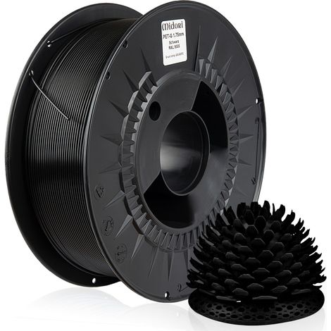 MIDORI® 3D Drucker 1,75mm PETG Filament 1kg Spule Rolle Premium Schwarz RAL9005 (1/5)