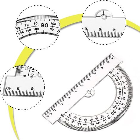Set di 3 goniometri a 180°, goniometri angolari in plastica, strumento di geometria matematica per la scuola e l'ufficio degli studenti, trasparente (1/4)
