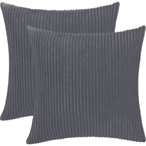 Housse Coussin Velours - 2 pièces, Housse Coussin Velours Gris Foncé 40x40cm - Rayée (1/5)