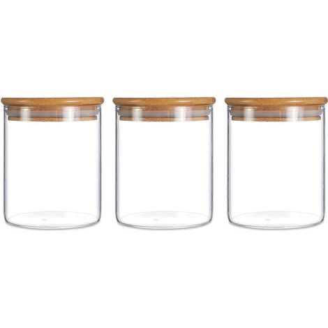 Bocal de conservation en verre avec couvercle en bambou pour une conservation hermétique, 450 ml - Lot de 3 (1/5)